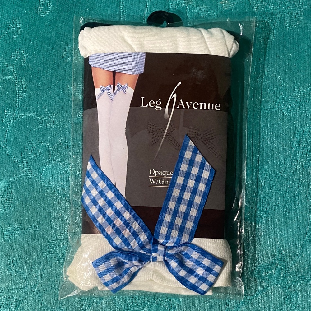Leg Avenue White Thigh Highs with Blue Gingham Bow
2 of. $18
